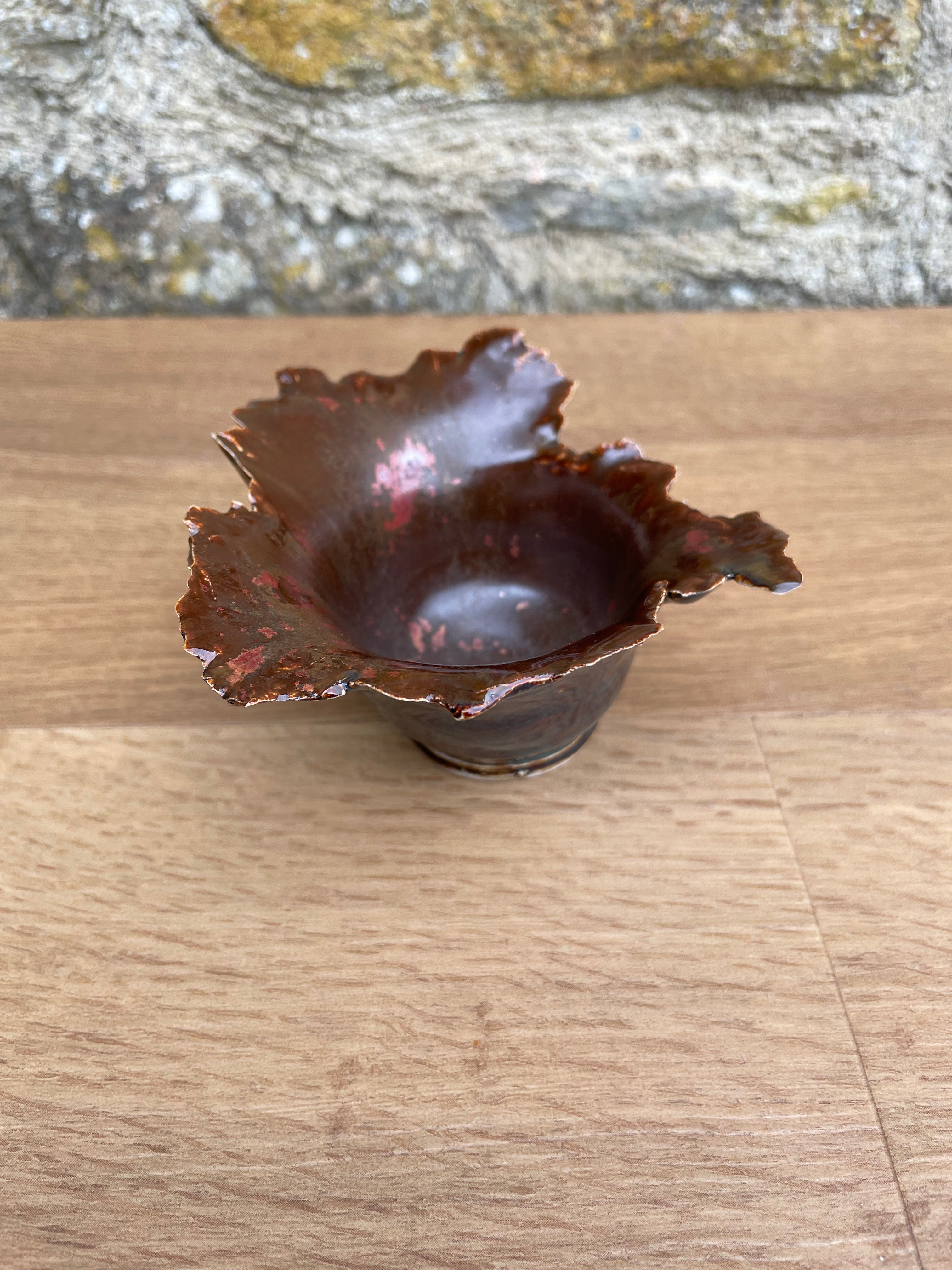 Candle Holder / Bowl - Jagged Edge, Brown, Copper Metallic - 590