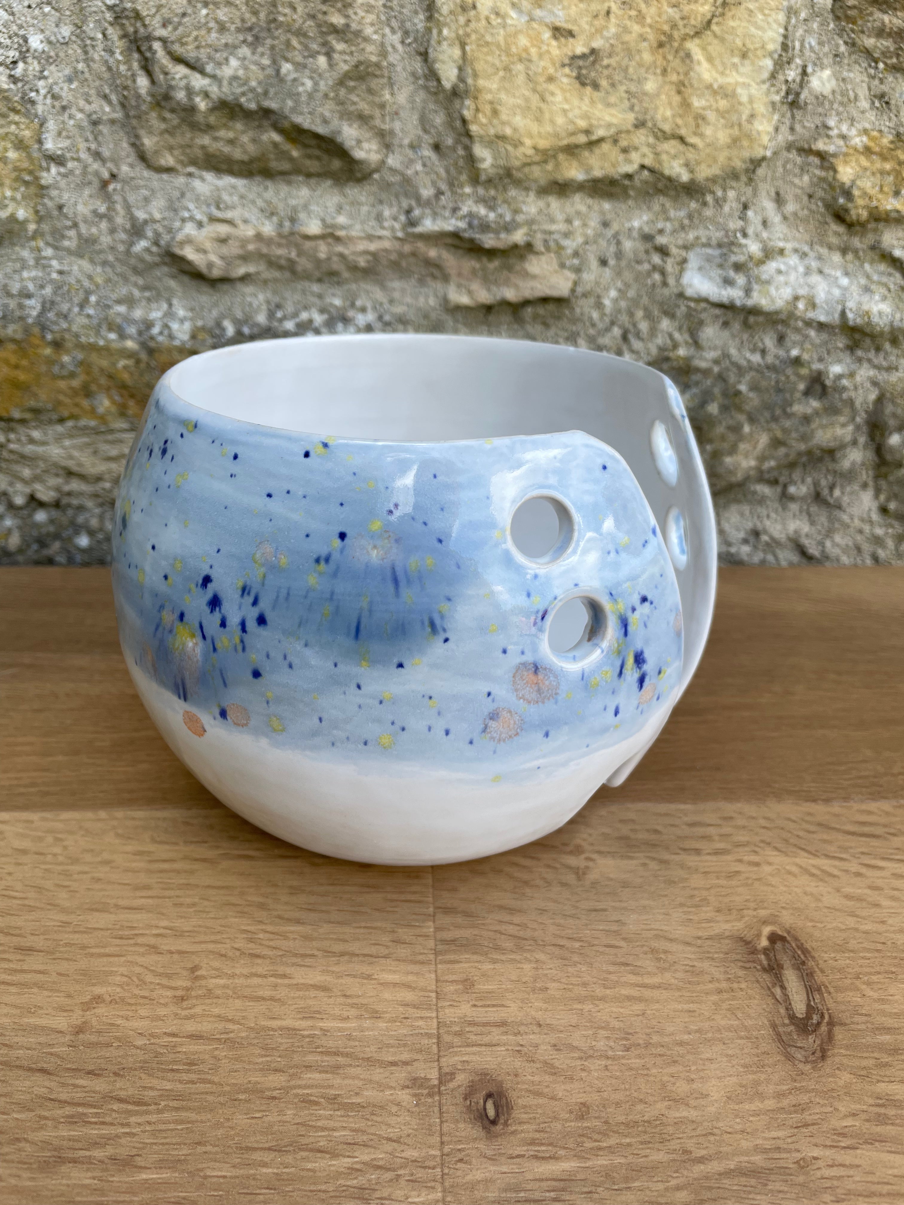 Yarn Bowl - White, Blue, Yellow & Orange - 956
