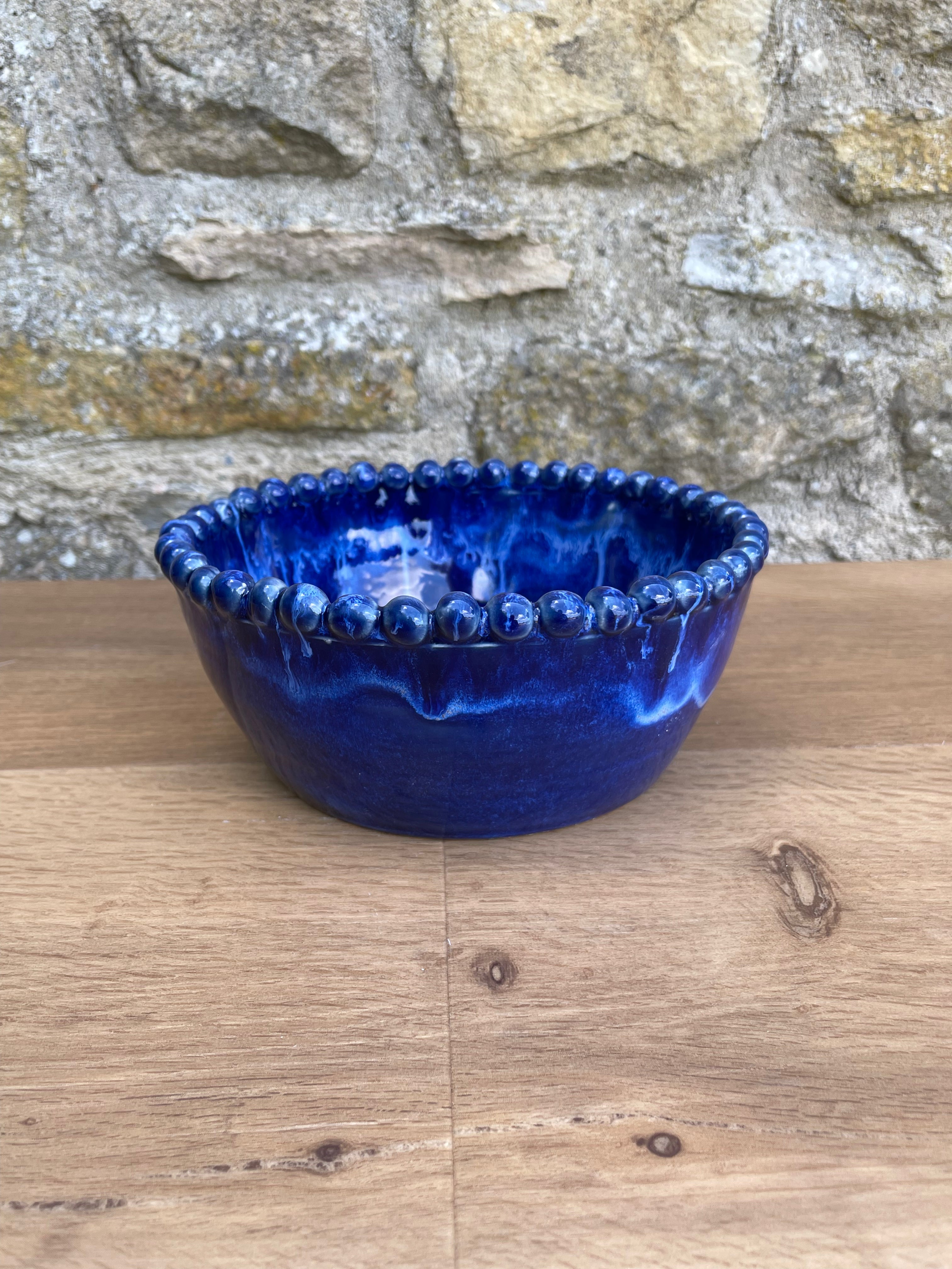 Bowl - Beaded Rim, Blue & White - 964