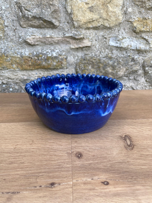 Bowl - Beaded Rim, Blue & White - 964