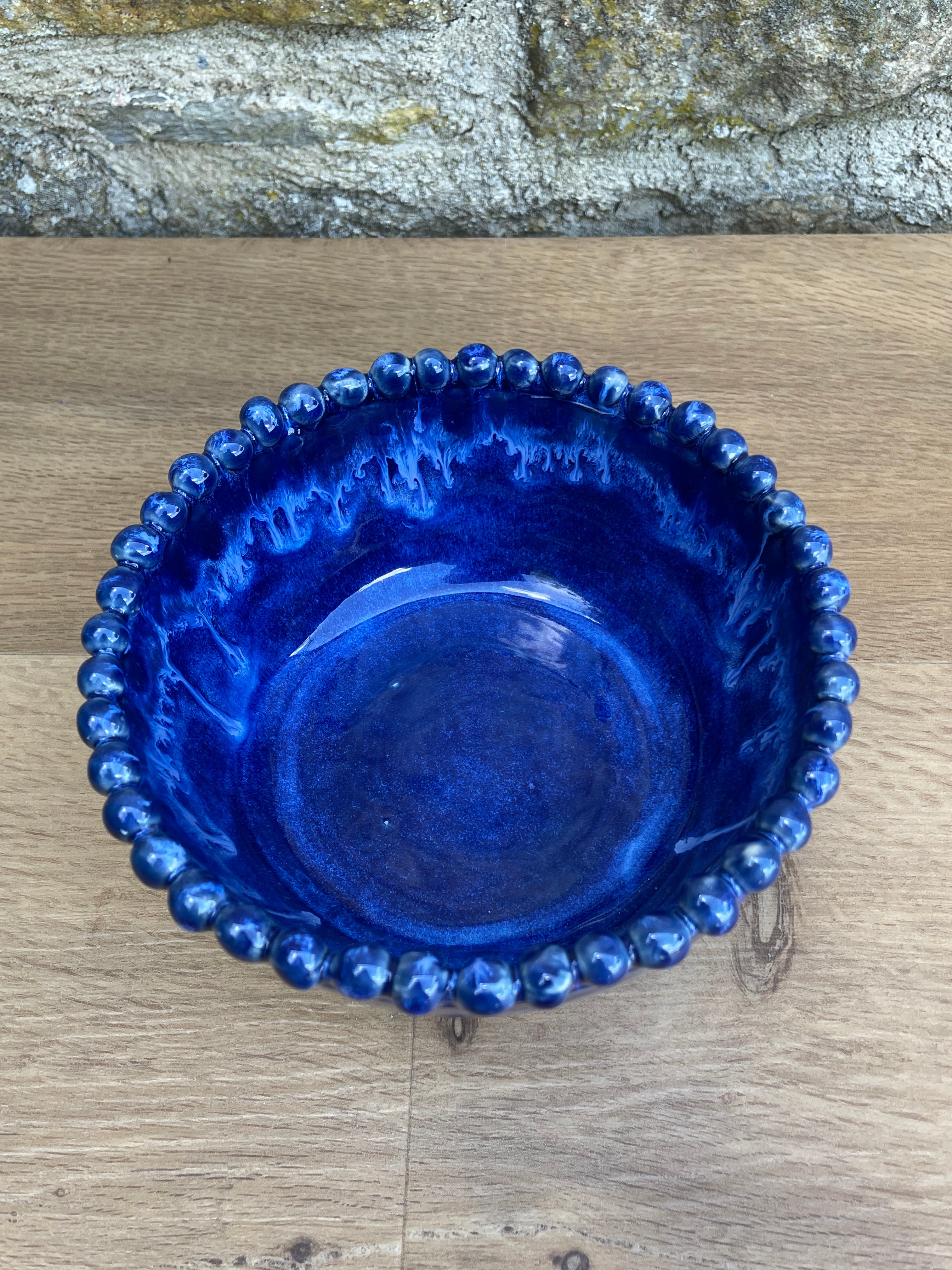 Bowl - Beaded Rim, Blue & White - 964