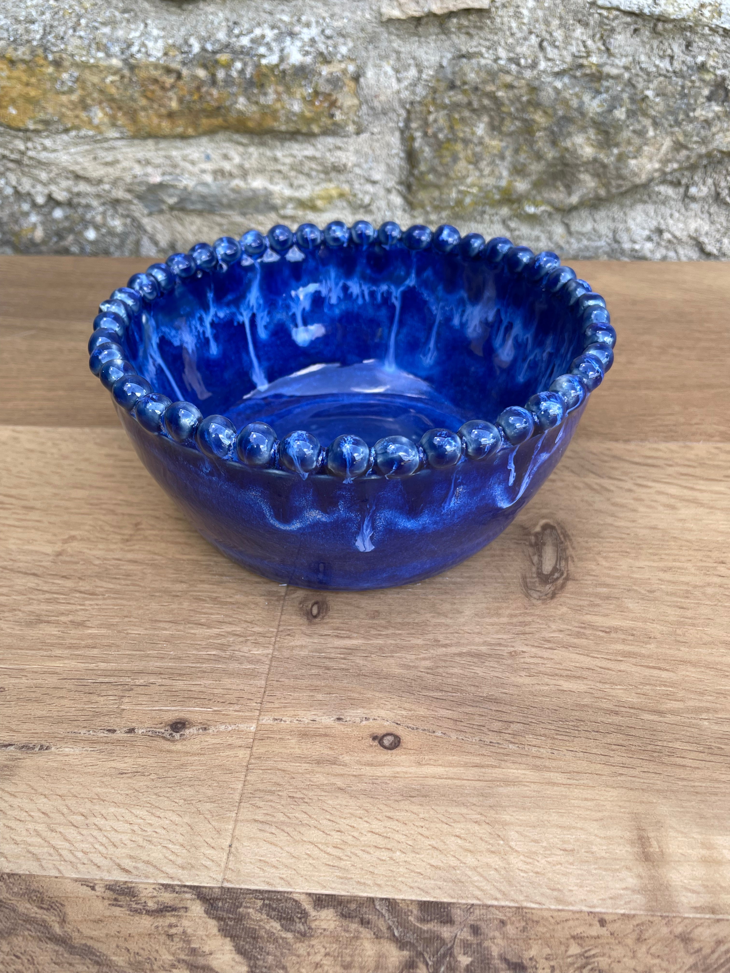 Bowl - Beaded Rim, Blue & White - 964