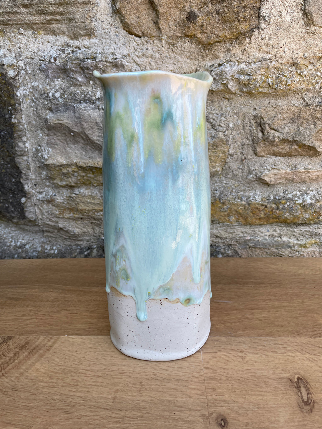 Vase - Tall, Green & White - 959
