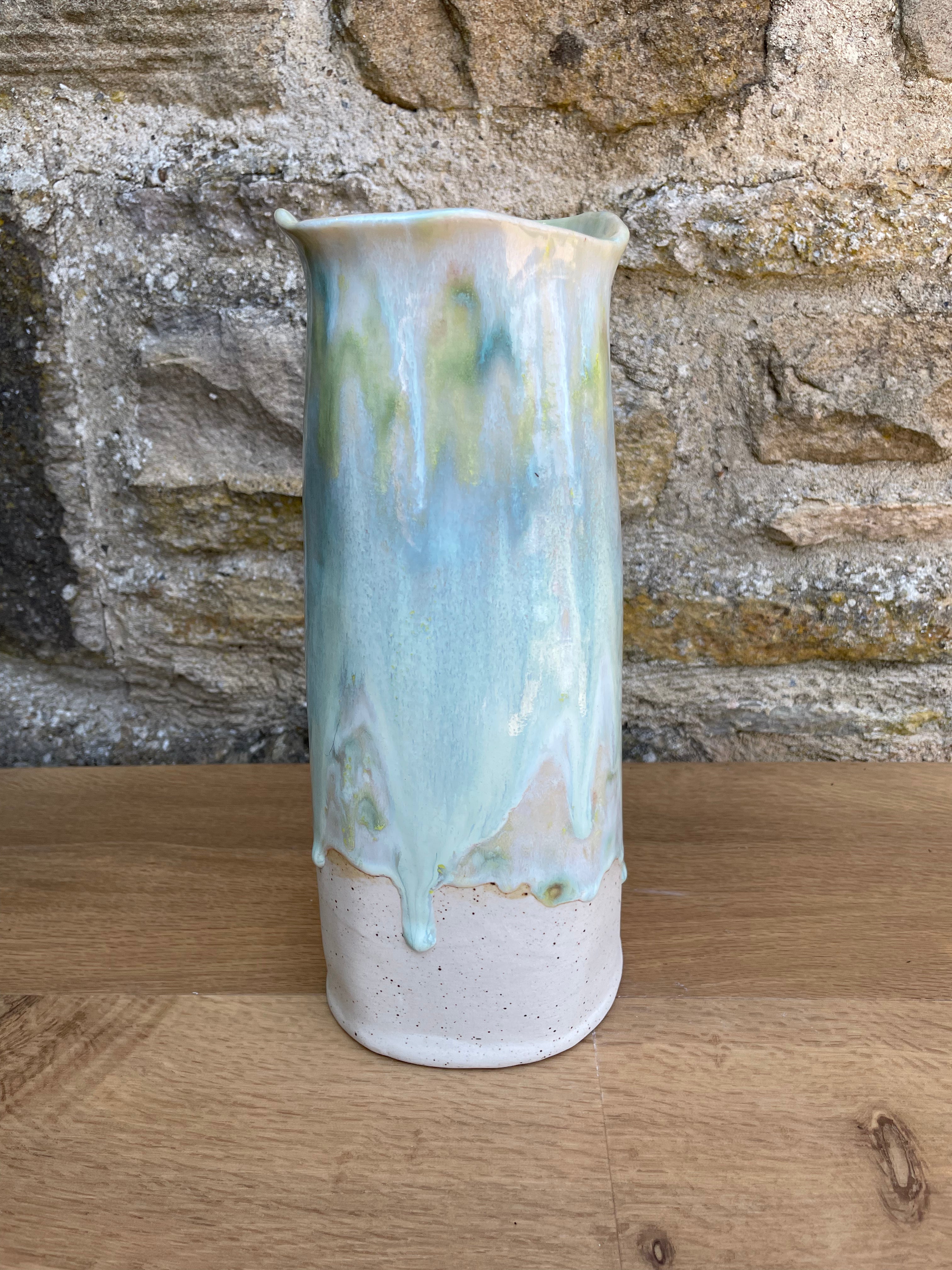 Vase - Tall, Green & White - 959