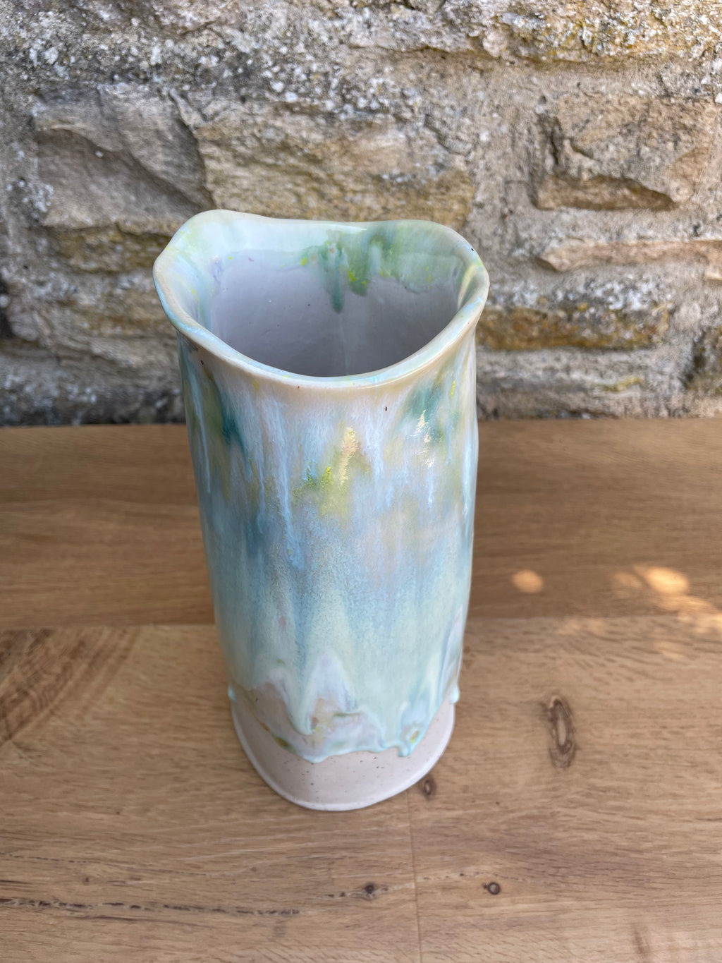 Vase - Tall, Green & White - 959