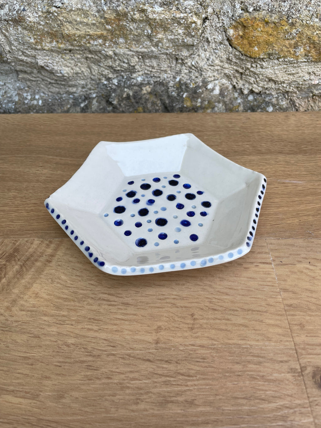 Dish - Hexagonal, Cream, Blue Dots - 970