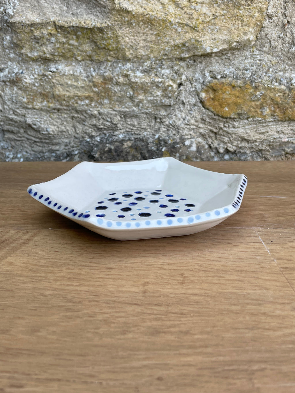 Dish - Hexagonal, Cream, Blue Dots - 970