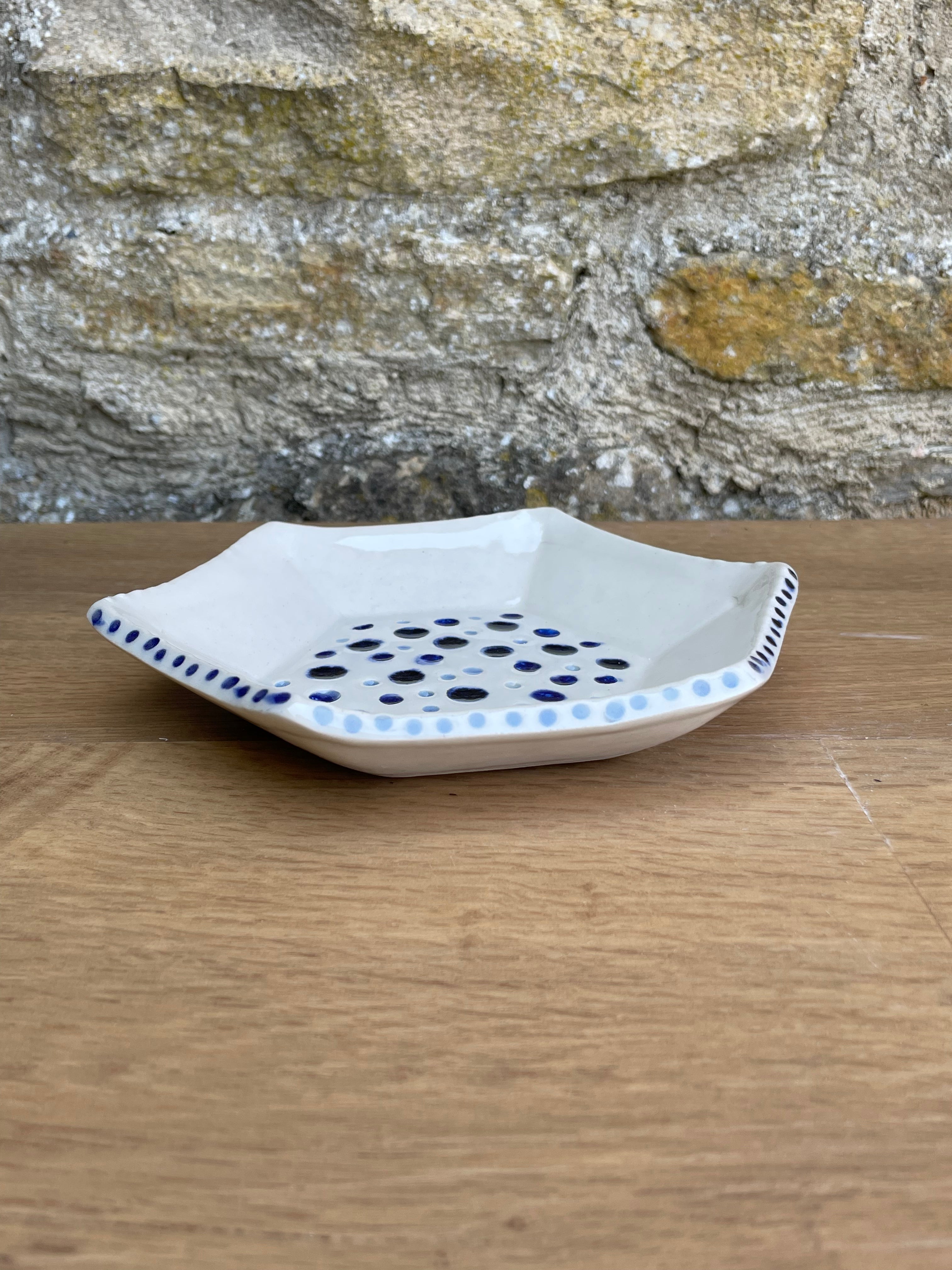 Dish - Hexagonal, Cream, Blue Dots - 970